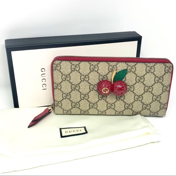 NWT Gucci Women’s Canvas GG Logo Wallet w/ Cherry - Picture 7 of 8